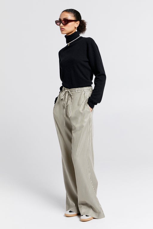 karen walker Tied Palazzo Lounge Pants Olive Stripe