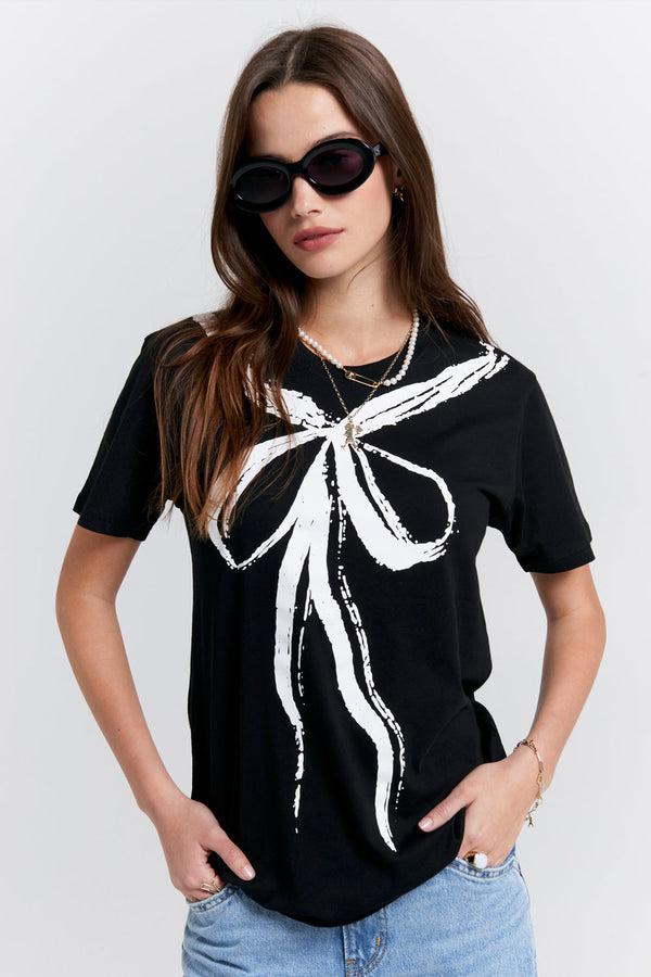 karen walker Trompe-L'oeil Bow Organic Cotton T-Shirt Black