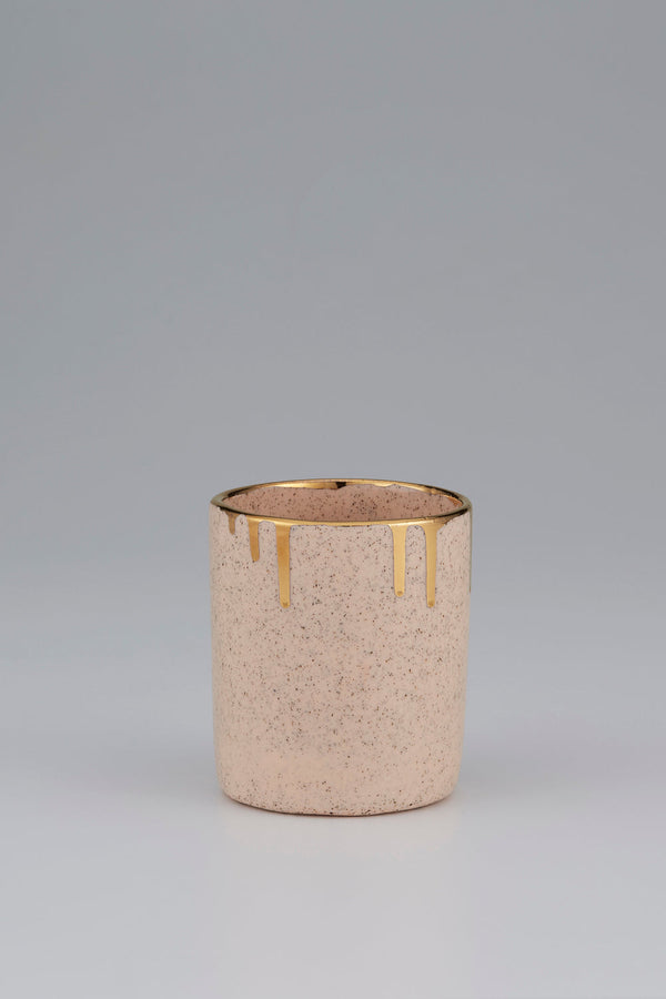 karen walker Tumbler with Gold Drip Rim Speckled Peach