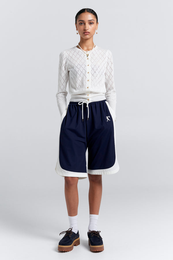 Karen Walker Velocity Runaway Shorts Navy/Off-White