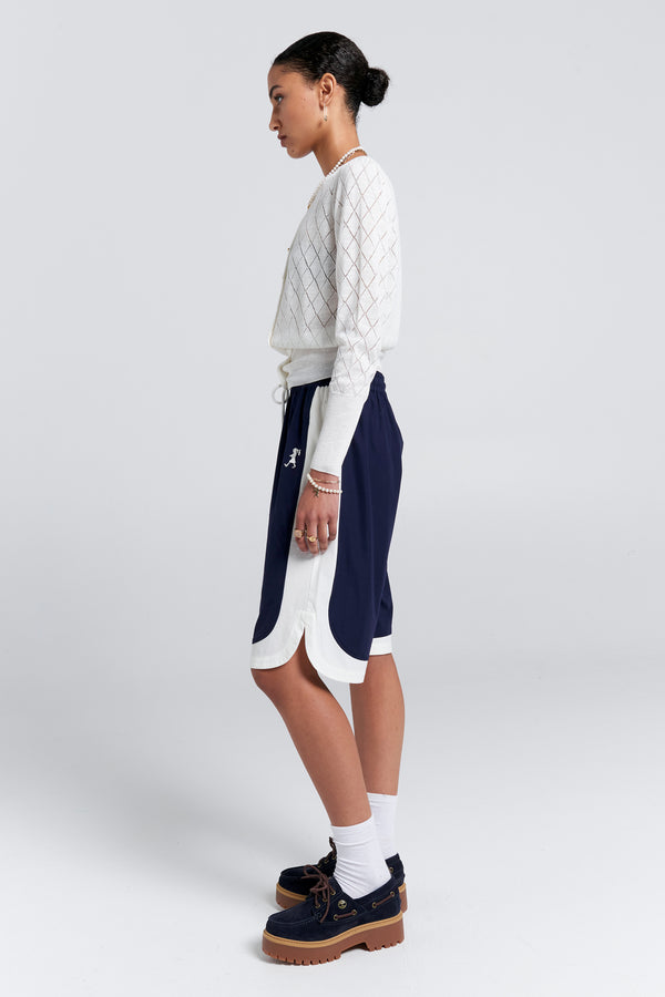 Karen Walker Velocity Runaway Shorts Navy/Off-White
