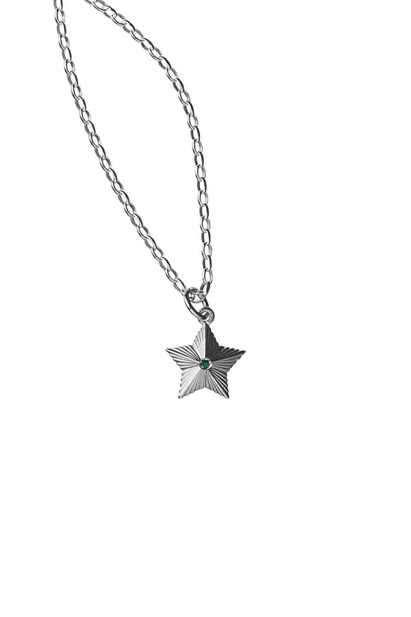 Karen Walker Victory Star Necklace With 1X1.75mm Biron Emerald Silver