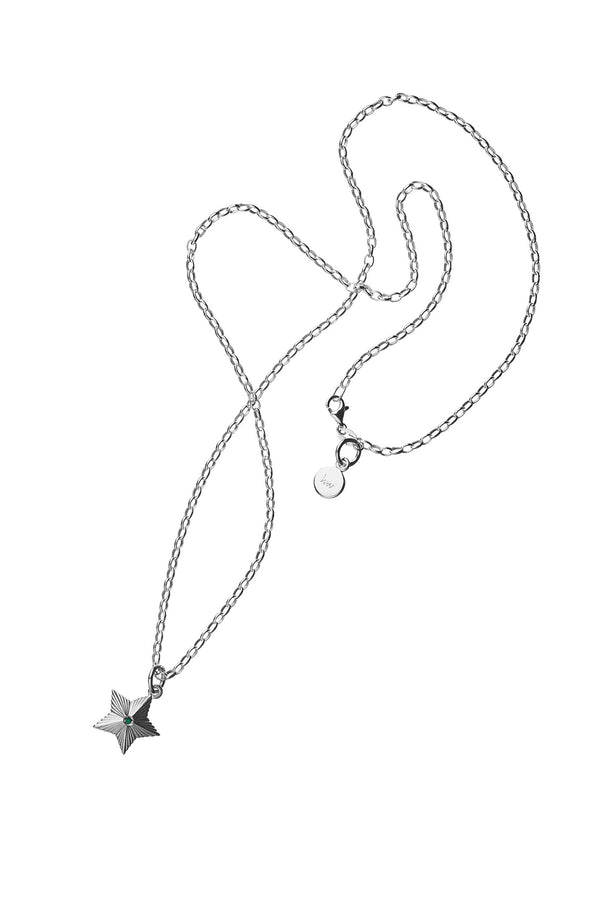 Karen Walker Victory Star Necklace With 1X1.75mm Biron Emerald Silver
