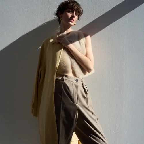 Karl Donoghue Cashmere & Feather Shearling Cropped Gilet