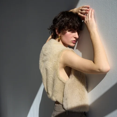 Karl Donoghue Cashmere & Feather Shearling Cropped Gilet