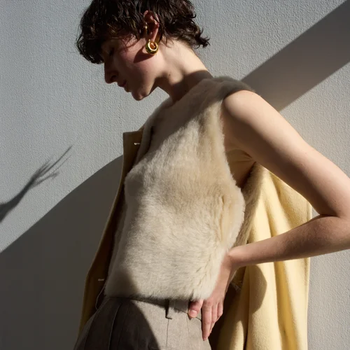 Karl Donoghue Cashmere & Feather Shearling Cropped Gilet