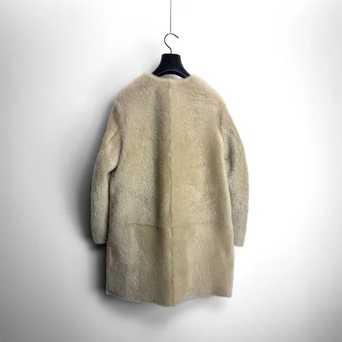 Karl Donoghue Cashmere Touch & Feather Shearling Collarless Coat