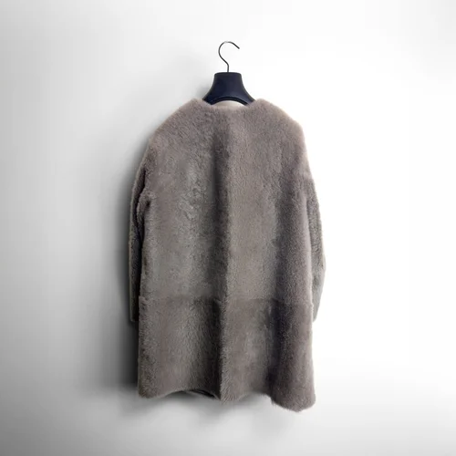 Karl Donoghue Cashmere Touch & Feather Shearling Collarless Coat