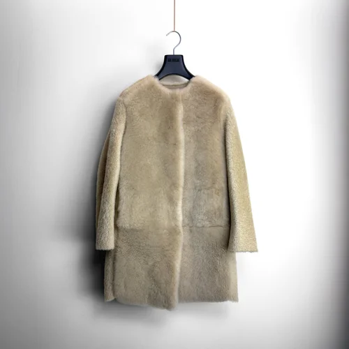karl donoghue Cashmere Touch & Feather Shearling Collarless Coat