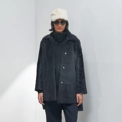 Karl Donoghue Cashmere Touch & Feather Shearling Midi Coat