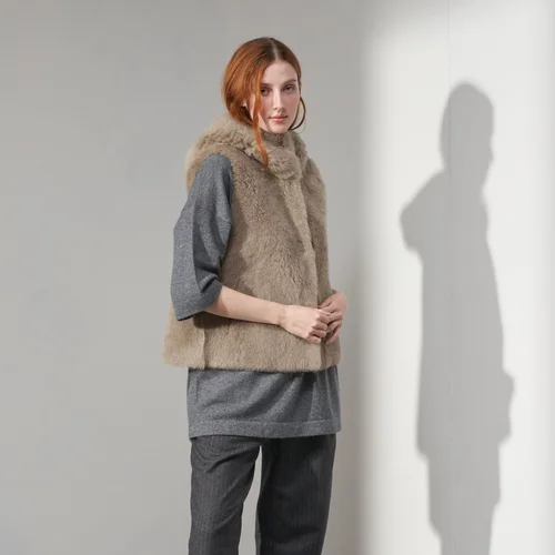 Karl Donoghue Cashmere Touch Shearling Hooded Gilet
