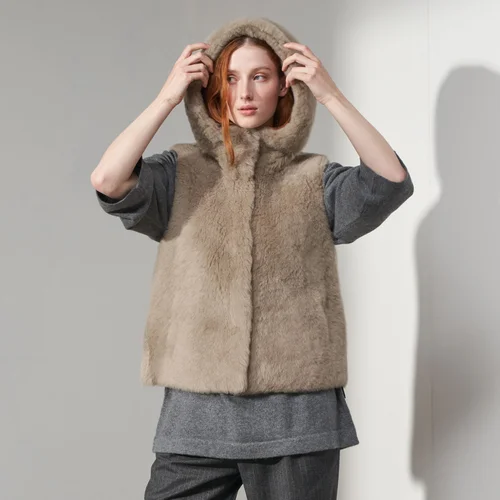 Karl Donoghue Cashmere Touch Shearling Hooded Gilet