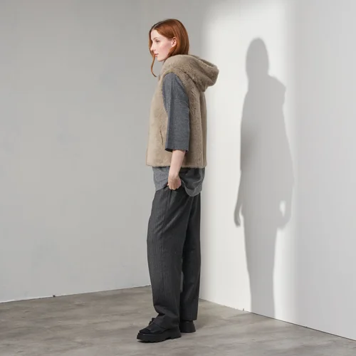 Karl Donoghue Cashmere Touch Shearling Hooded Gilet