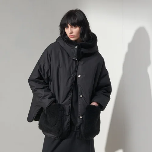 Karl Donoghue Cashmere Touch Shearling & Showerproof Cotton Reversible Hood