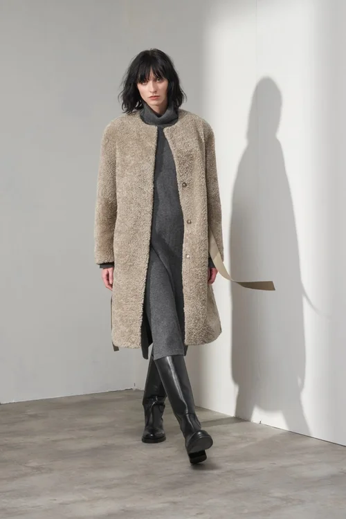 Karl Donoghue Chenille Shearling Belted Coat