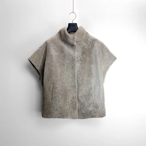 karl donoghue Chenille Shearling Funnel Neck Cape