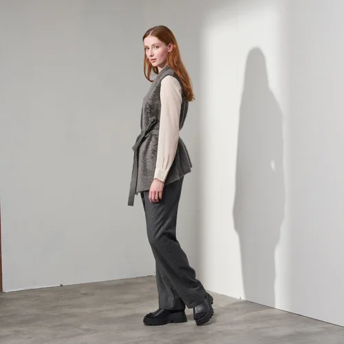 Karl Donoghue Feather Shearling Belted Gilet