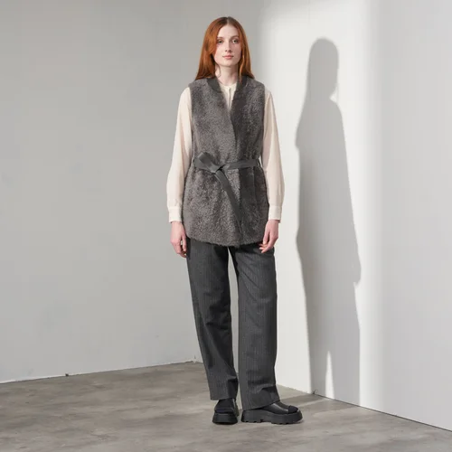 Karl Donoghue Feather Shearling Belted Gilet