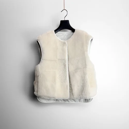 Karl Donoghue Patchwork Shearling & Cotton Reversible Gilet