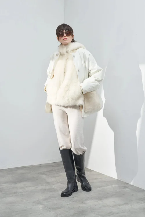 Karl Donoghue Toscana And Feather Shearling Hooded Gilet