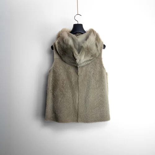 Karl Donoghue Toscana And Feather Shearling Hooded Gilet