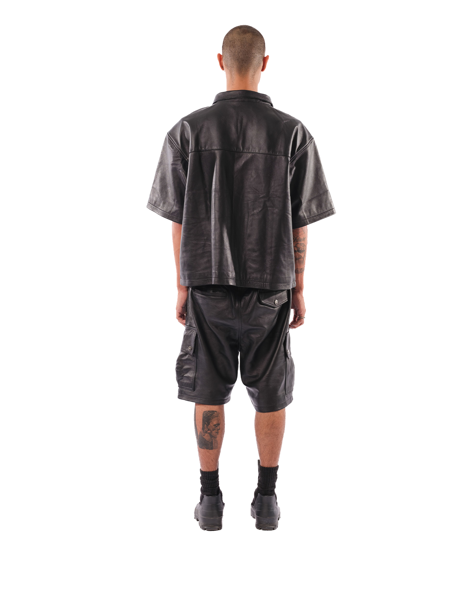 Karl Kani Mace Leather Cargo Shorts (Black)