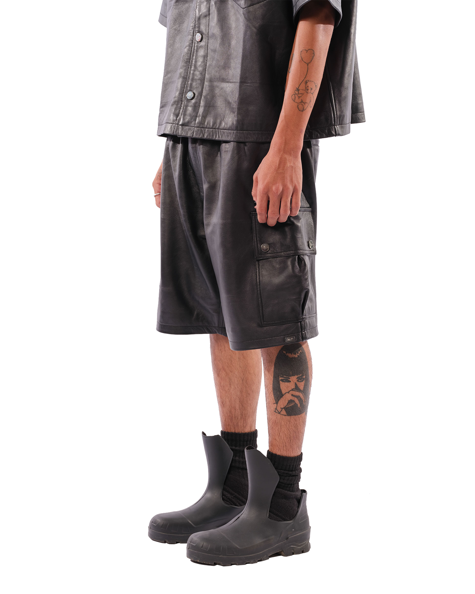 Karl Kani Mace Leather Cargo Shorts (Black)