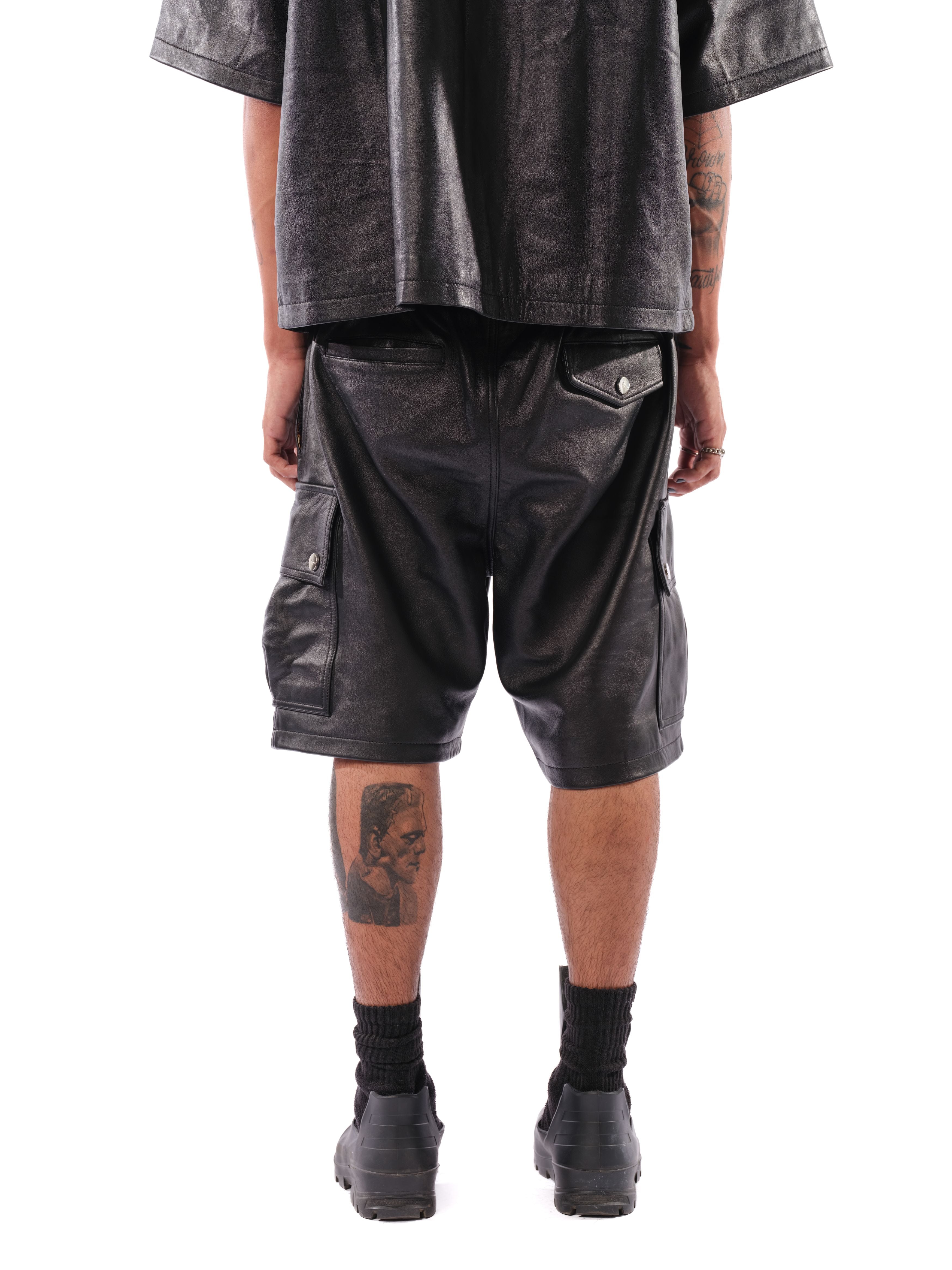 Karl Kani Mace Leather Cargo Shorts (Black)