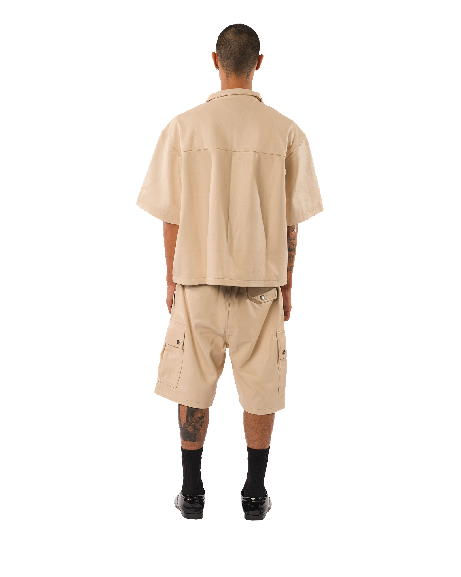 Karl Kani Mace Leather Cargo Shorts (Natural)