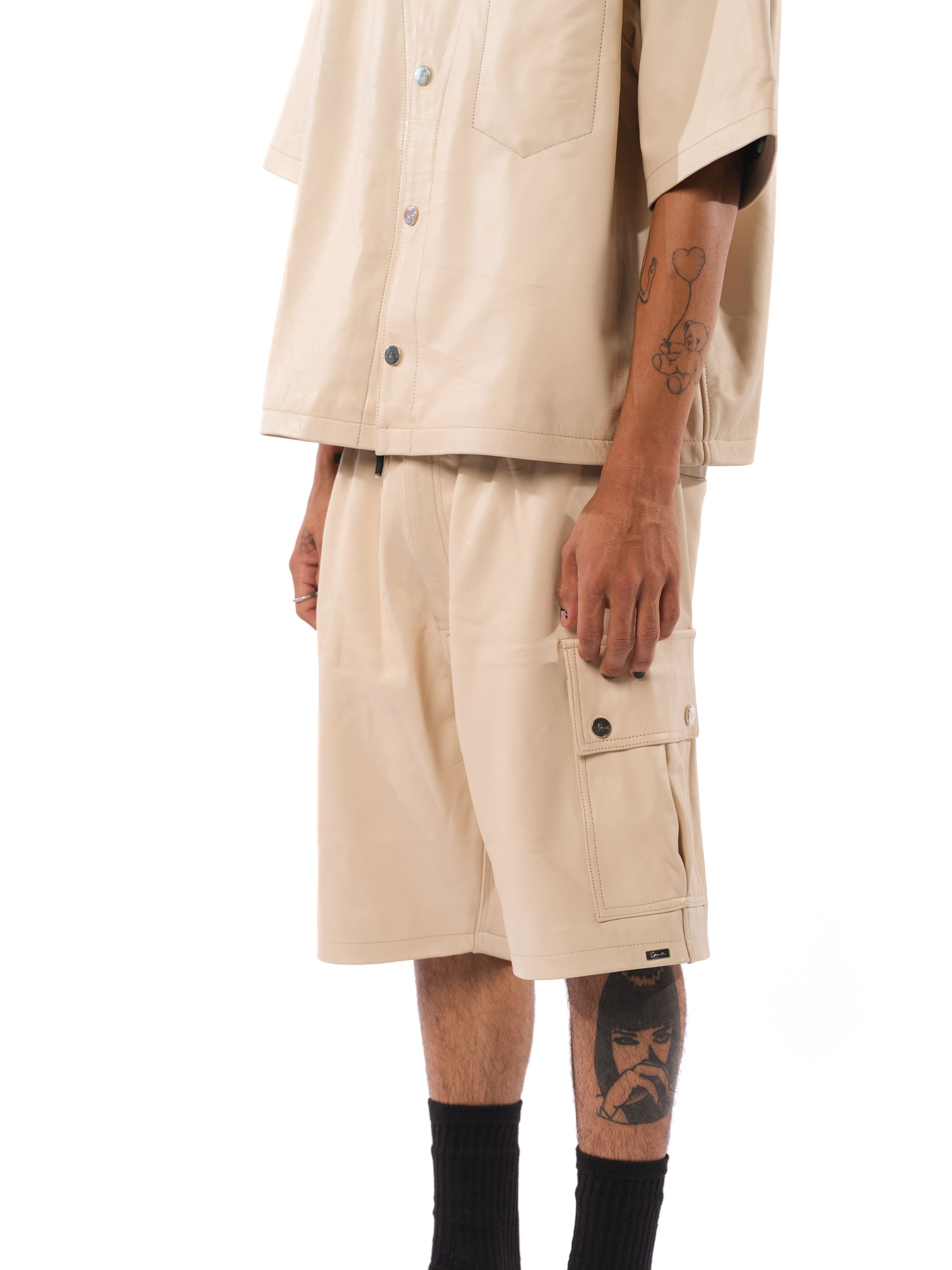 Karl Kani Mace Leather Cargo Shorts (Natural)