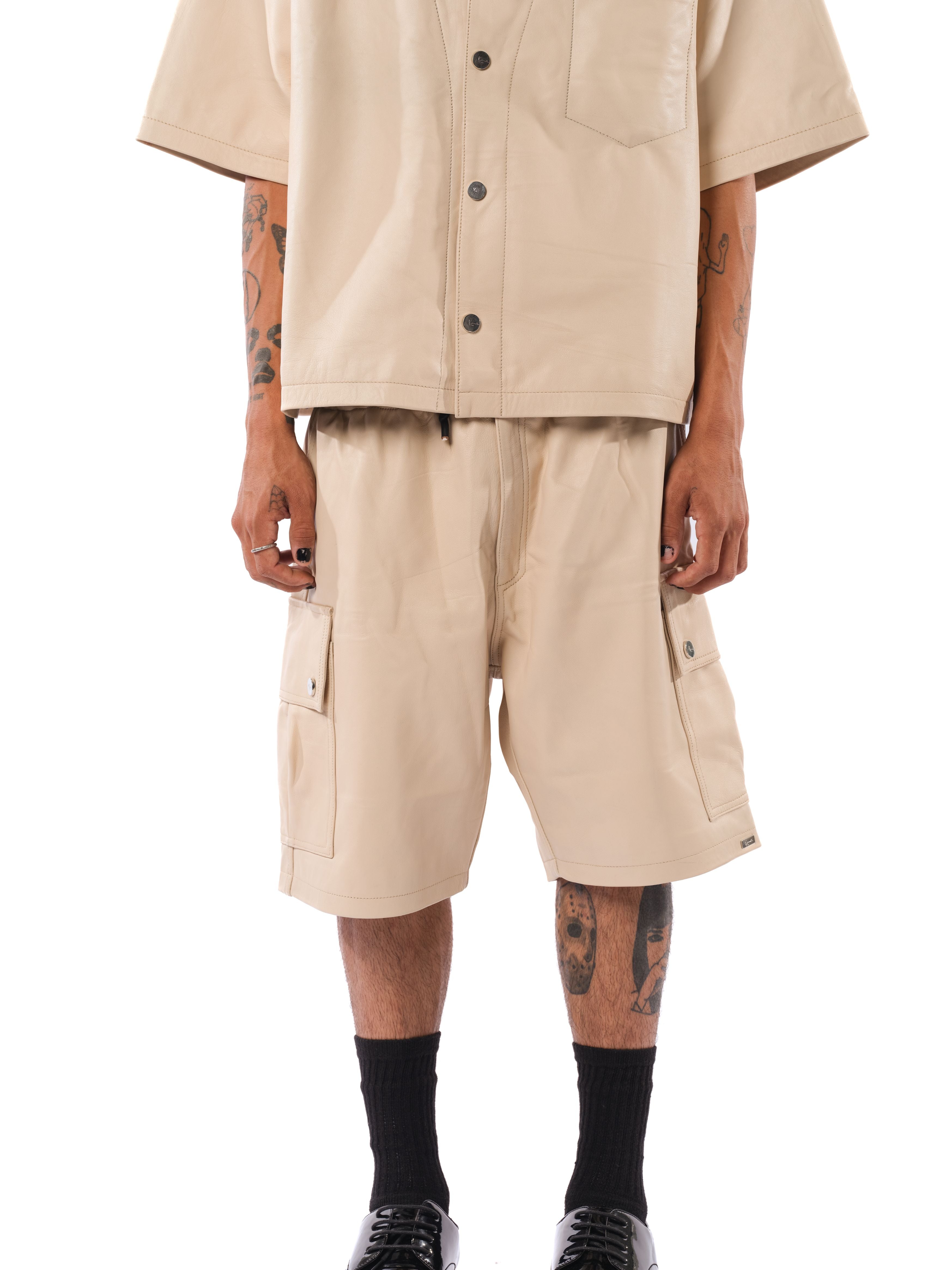 Karl Kani Mace Leather Cargo Shorts (Natural)