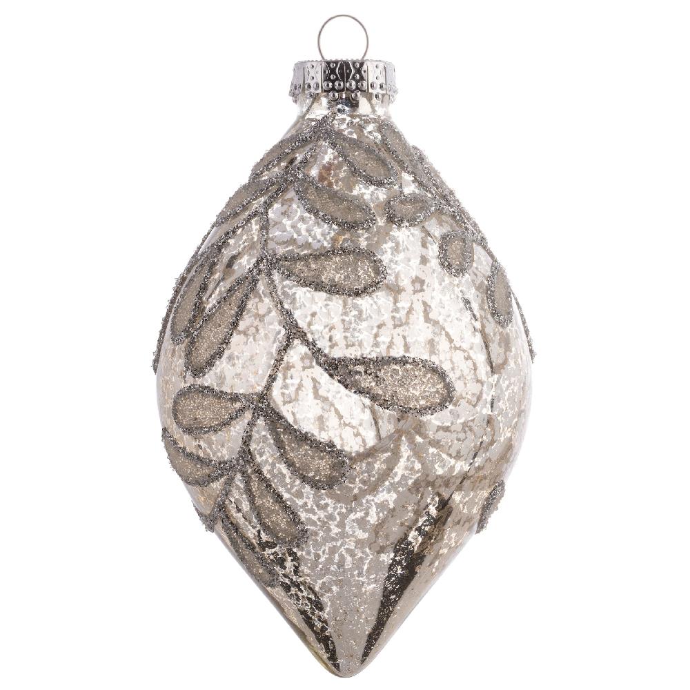 karma gifts 5.5" Silver Mercury Glitter Leaf Glass Ornaments