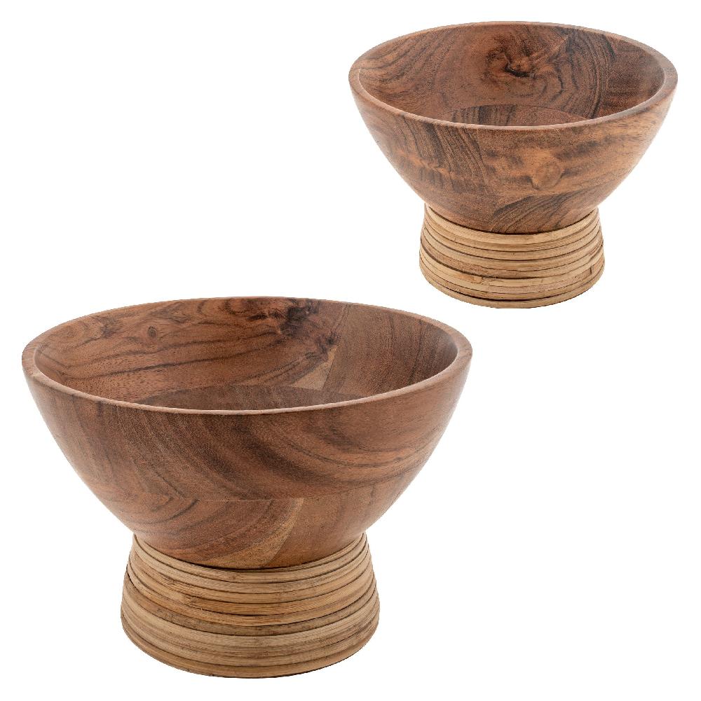 karma gifts Acacia Wood & Cane Set of 2 Boardwalk Footed Bowls