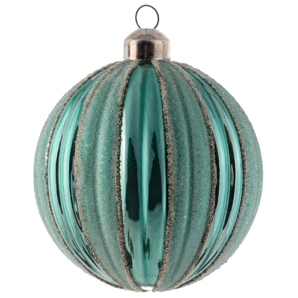 karma gifts Ball Matte Striped Fluted Teal Ornament