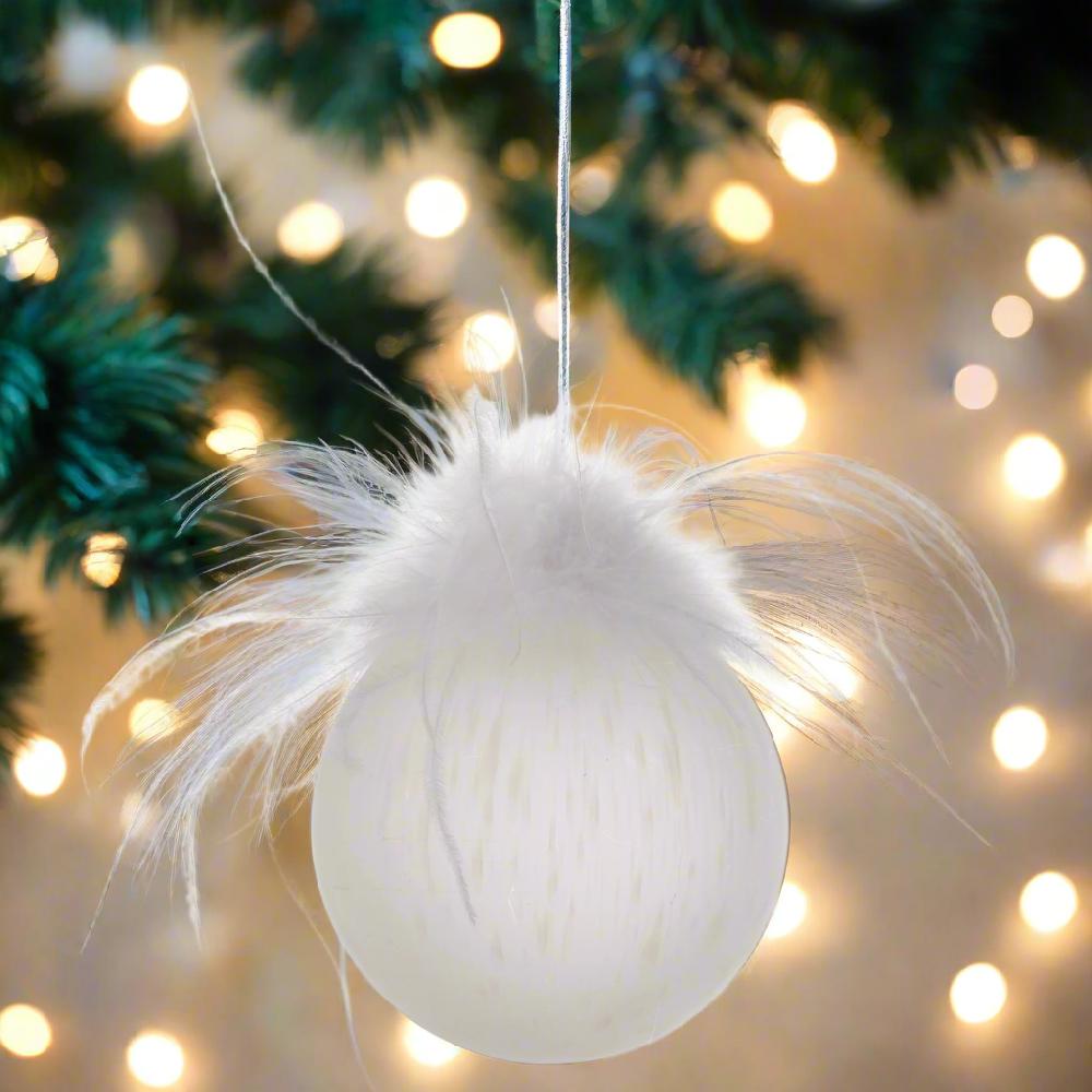 Karma Gifts Ball Speckled Feather Top Glass Frosted Ornament