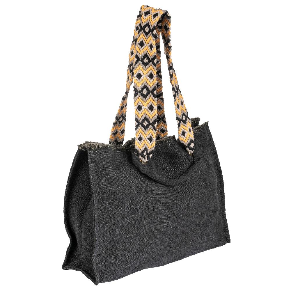 karma gifts Black Oversized Tote With Hand Woven Straps