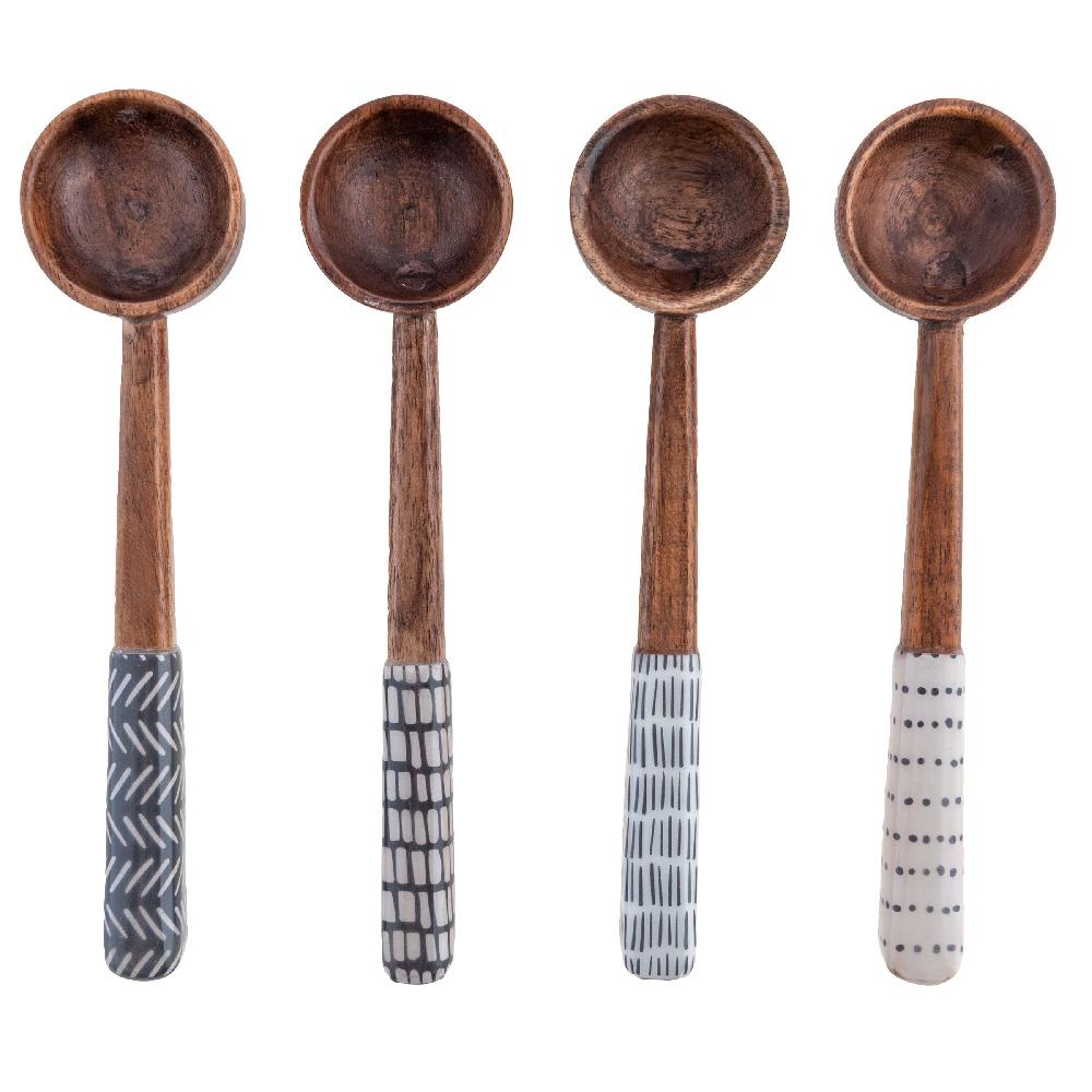 karma gifts Black & White Enamel Tasting Spoons Set of 4