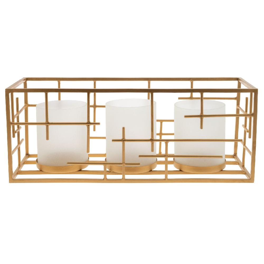 karma gifts Blanc Hatched Metal Lantern w/ Frosted Glass