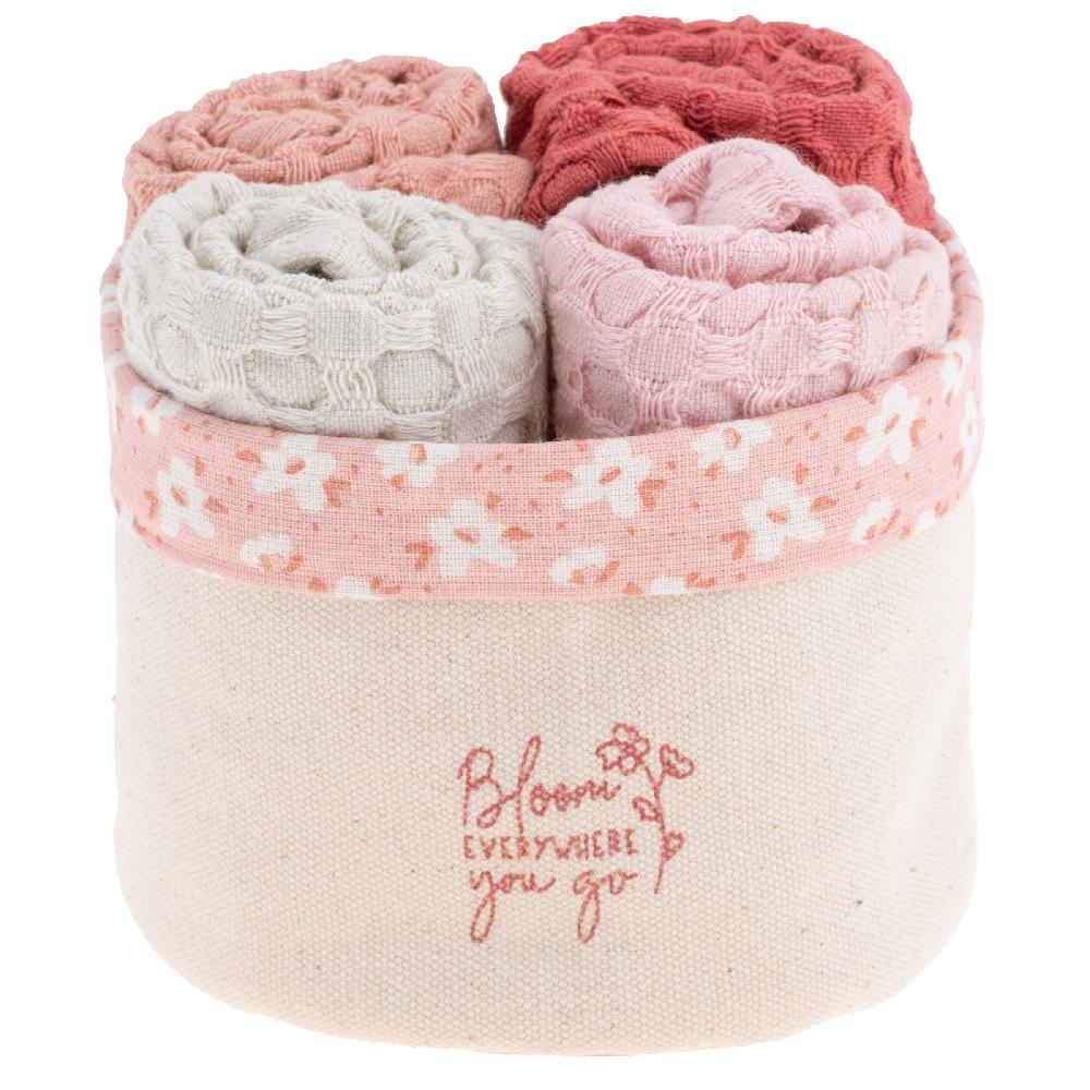 karma gifts Bloom Waffle Weave Dishcloth Set With Canvas Holder