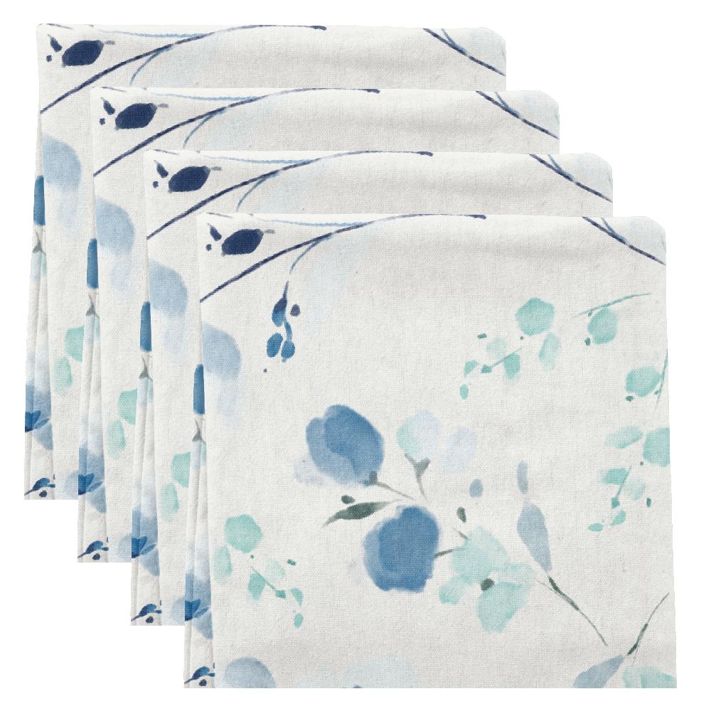 karma gifts Blue Floral Linen Blend Dinner Napkins (Set of 4)