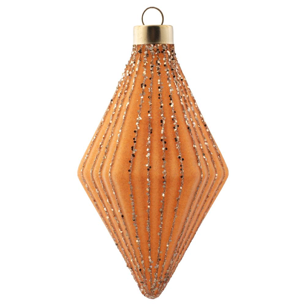 karma gifts Copper Glittered Fluted Diamond Glass Ornament