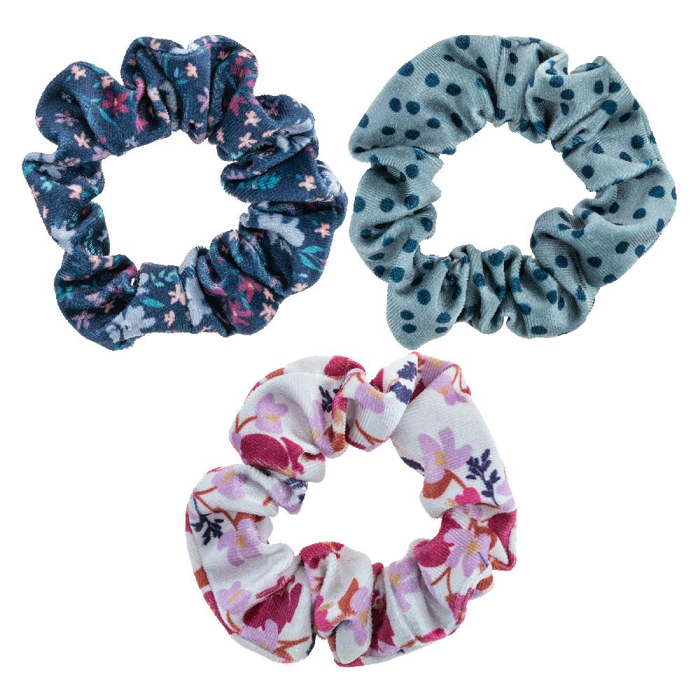 karma gifts Dark Navy Floral Velvet Scrunchies - 3 Pack