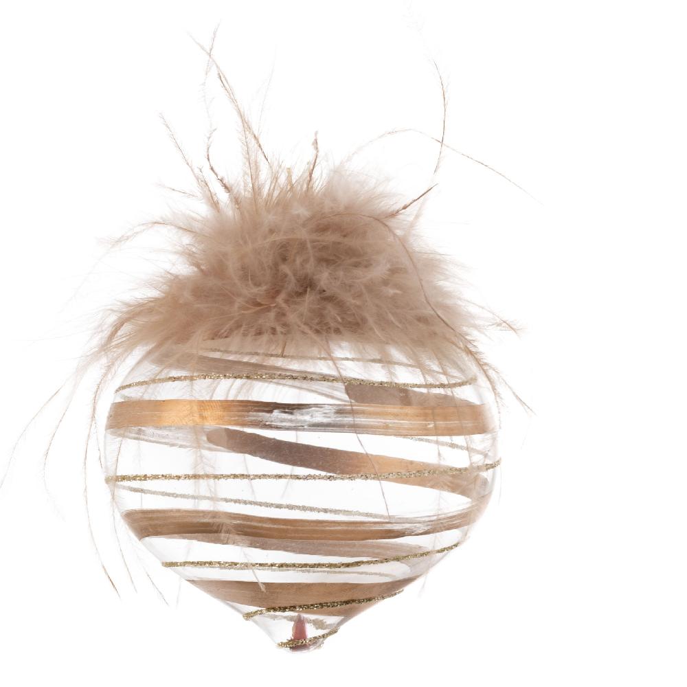 Karma Gifts Drop Feather Top Striped Glass Clear Ornament