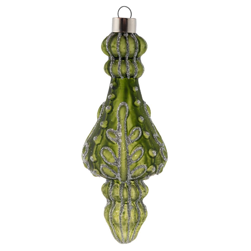 karma gifts Drop Silver Glitter Glass Finial Ornament Sage