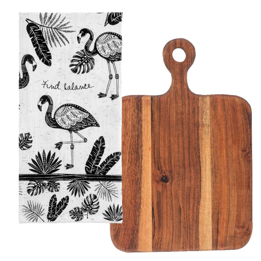 karma gifts Flamingo Boho Tea Towels with Cutting Board