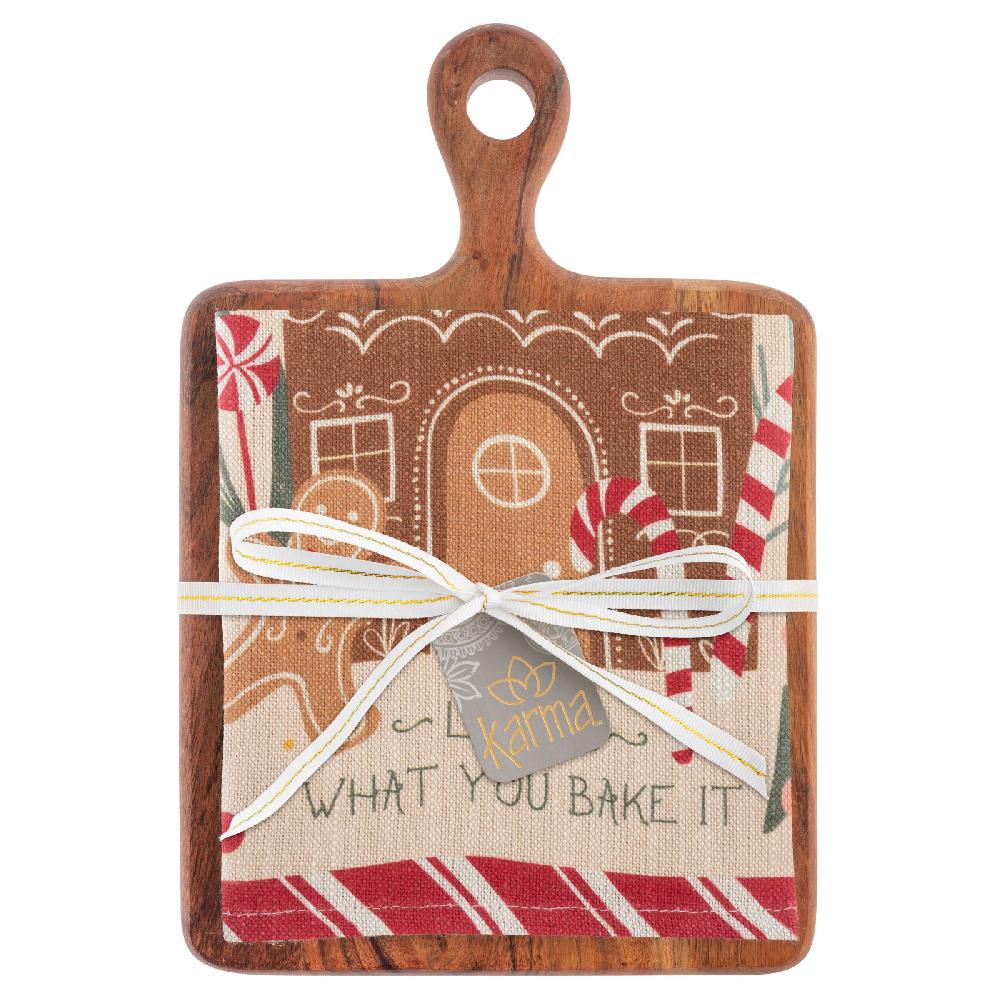 karma gifts Gingerbread Holiday Tea Towel with Cutting Board