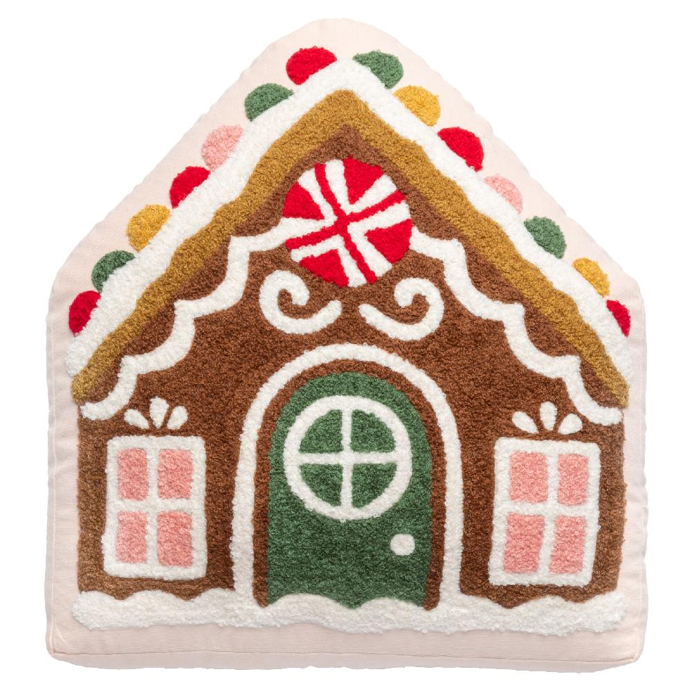 karma gifts Gingerbread House Shaped Embroidered Pillow