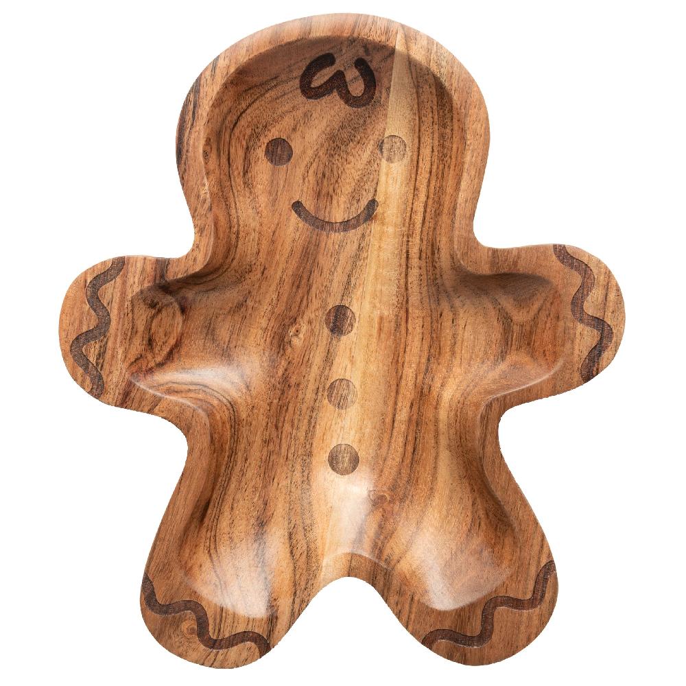 karma gifts Gingerbread Man Wood Shaped Serving Bowl