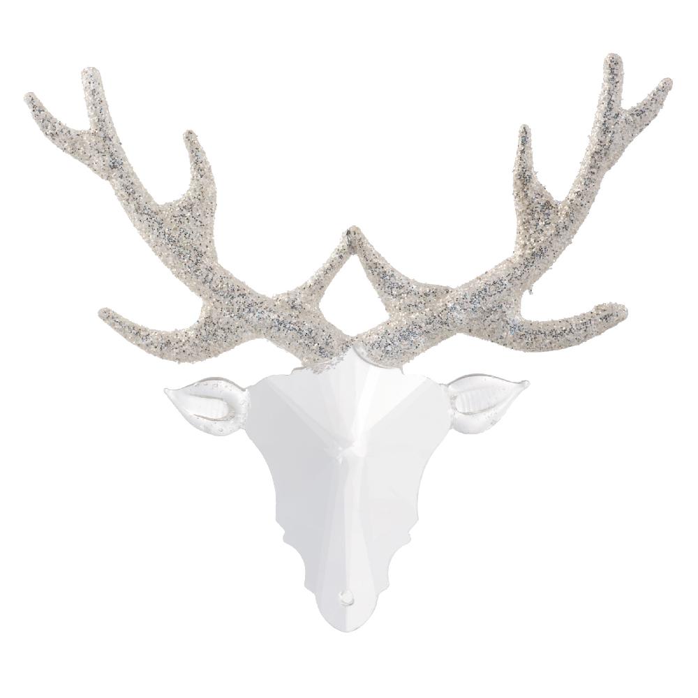 karma gifts Glass Clear Deer Head with Silver Glitter Antlers