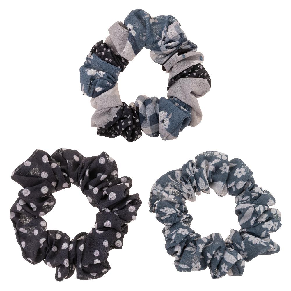 karma gifts Gray Floral Set of 3 Chiffon Scrunchies